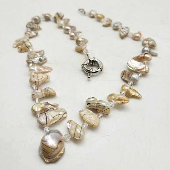 Beautiful Oyster Shell Stripe Baroque Pearl Necklace Beach Island Coast Seaside - Picture 2 of 9